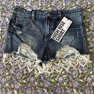Almost Famous Blue Denim Shorts with Lace Detail
